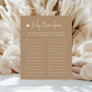 Cute Minimalist Brown Gender Reveal Baby Name Game