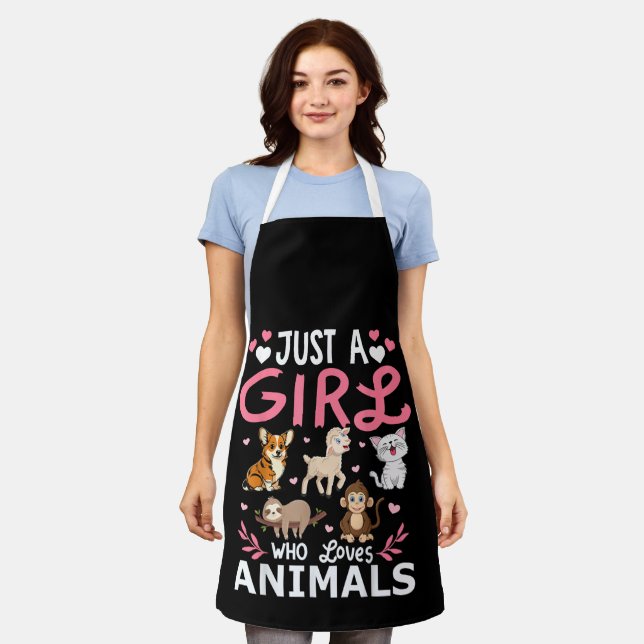 Cute Minimalist Cat Illustration Funny Pet Lover  Apron (Worn)