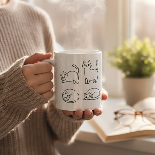 Cute Minimalist Cat Line Art Coffee Cup