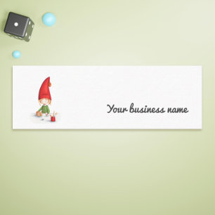 Cute Minimalist Christmas Elf Making Toys Mini Business Card