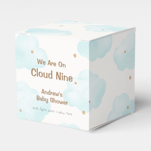 Cute Minimalist Cloud Nine Stars Baby Shower Favour Box (Front Side)