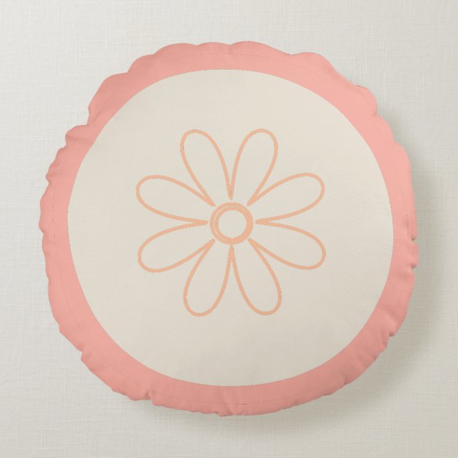 Cute Minimalist Daisies and Modern Stripes Round Cushion (Front)