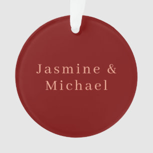 Cute Minimalist Deep Red & Peach Own Name Ornament