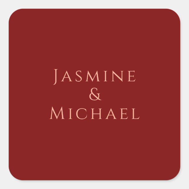 Cute Minimalist Deep Red & Peach Own Name Square Sticker (Front)