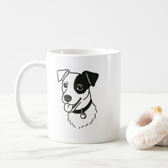 Cute Minimalist Dog Line Art Coffee Mug (With Donut)