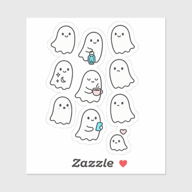 Cute Minimalist Ghost Sticker Pack – kwaii ghosts (Sheet)