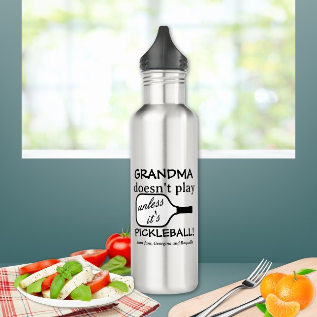 Cute Minimalist Grandma Pickleball Funny Humour 710 Ml Water Bottle (Funny Pickleball Humor Grandma Fan Club Modern Black Typography)
