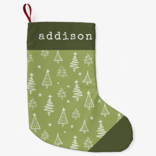 Cute Minimalist Green Holiday Tree Kids Small Christmas Stocking