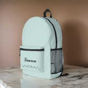 Cute Minimalist Heart Greenery Leaves Pastel Blue Printed Backpack