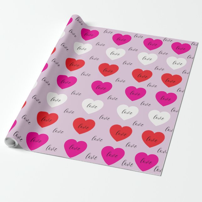 Cute Minimalist Hearts Love Pattern  Wrapping Paper (Unrolled)