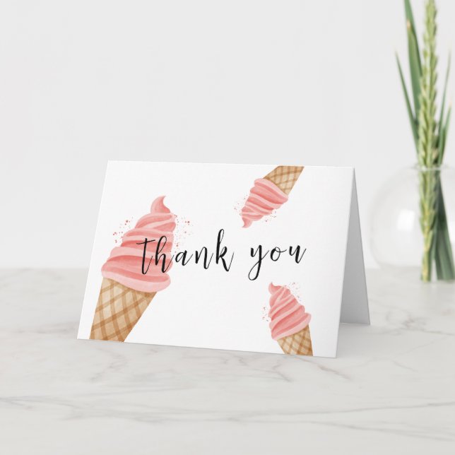 Cute Minimalist Ice Cream Scoop Baby Shower Thank You Card (Front)
