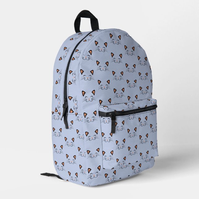 Cute Minimalist Kawaii Smiling Cat Face Pattern    Printed Backpack (Back Corner Left)