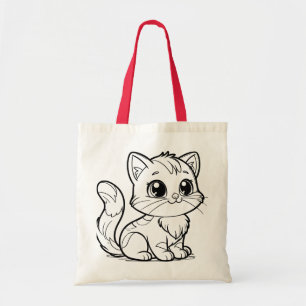 Cute Minimalist Kitten Line Art Tote Bag
