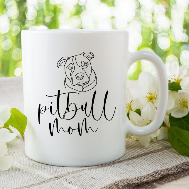 Cute Minimalist Line Art Pitbull Mum Coffee Mug (Creator Uploaded)