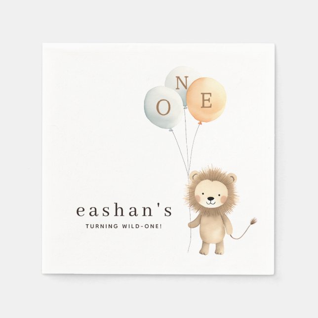 Cute  Minimalist  Little Lion 1st Birthday Party Napkin (Front)