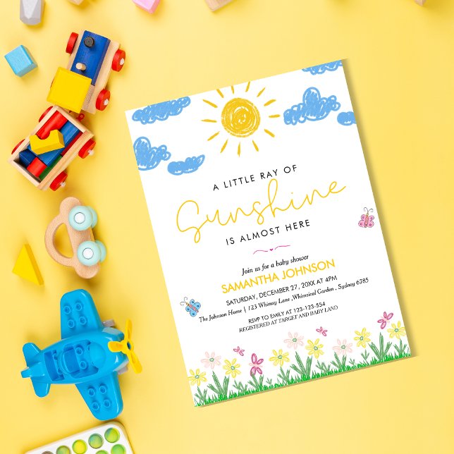 Cute minimalist little ray of Sunshine baby Shower Invitation (Creator Uploaded)
