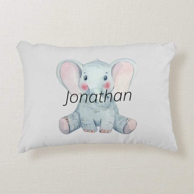 Cute minimalist monogram Elephant l Blue  Decorative Cushion (Front)