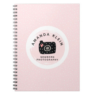 Cute Minimalist Photographer Camera Black & Pink Notebook