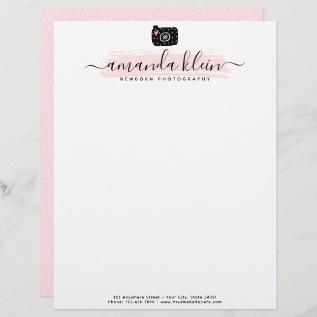 Cute Minimalist Photographer Camera Custom Logo Custom Letterhead (Front/Back)