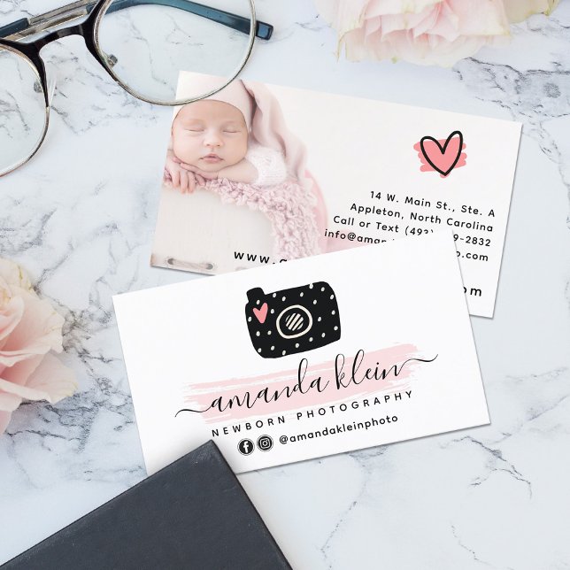 Cute Minimalist Photographer Camera Custom Photo Business Card (Creator Uploaded)