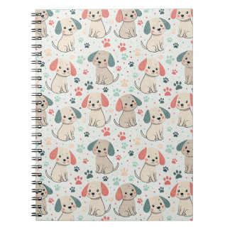 Cute Minimalist Puppy and Paw Print Design Pattern Notebook