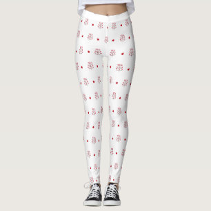 Cute Minimalist Red And White Love Heart Tree Leggings