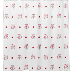 Cute Minimalist Red And White Love Heart Tree Shower Curtain