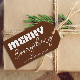 Cute Minimalist Retro Merry Everything Brown Gift Tags