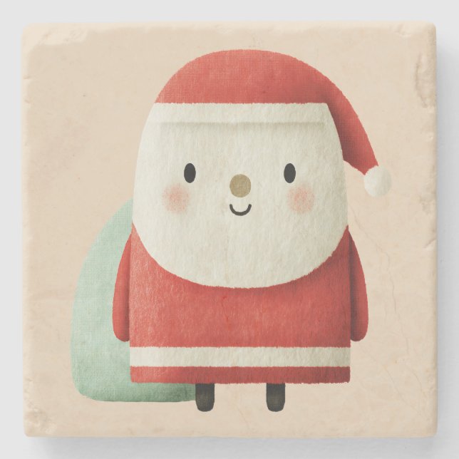 Cute Minimalist Santa Claus Stone Coaster (Front)