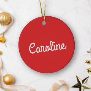 Cute Minimalist Script Typography Name Red White Ceramic Tree Decoration