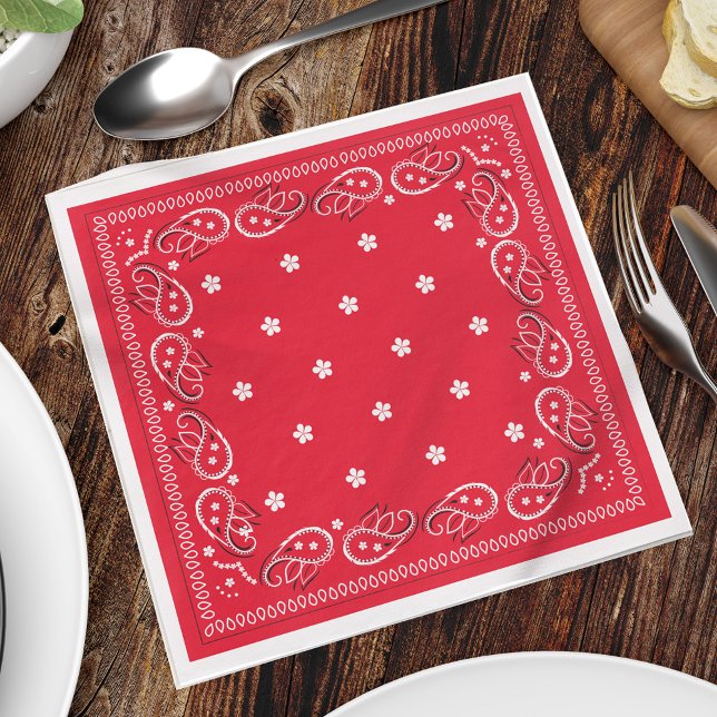 Cute Minimalist Simple Red Bandanna Pattern Dinner Napkin (Creator Uploaded)