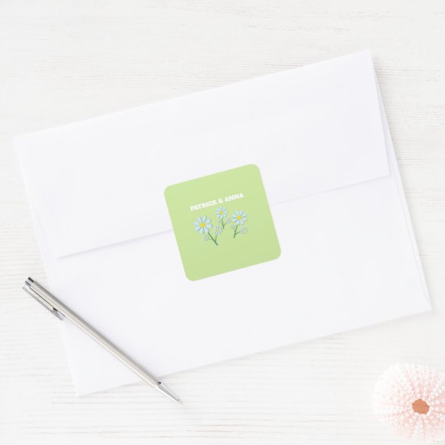 Cute Minimalist Spring Daisy Floral  Square Sticker (Envelope)