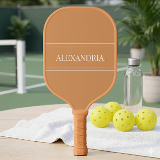 Cute Minimalist Tan Stripe Modern Simple Name Pickleball Paddle