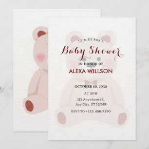Cute minimalist teddy bear baby shower invitation
