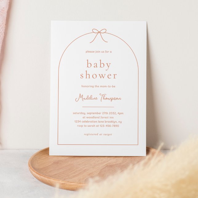 Cute Minimalist Terracotta Ribbon Bow Baby Shower  Invitation (Creator Uploaded)