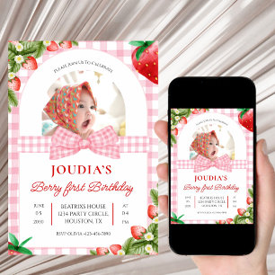 cute minimalist Watercolor Berry First birthday Invitation