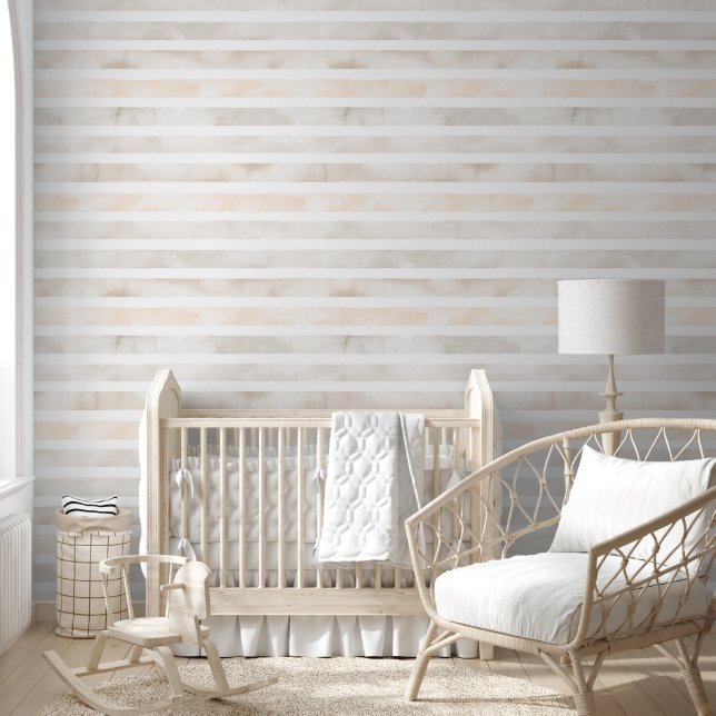 Cute Minimalist Watercolor Pastel Stripes Nursery Wallpaper (Kids)