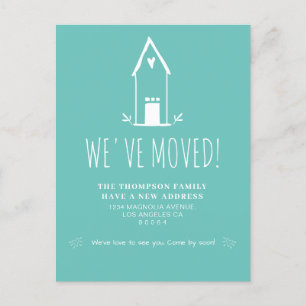 Cute Minimalist We've Moved Teal Moving Announcement Postcard