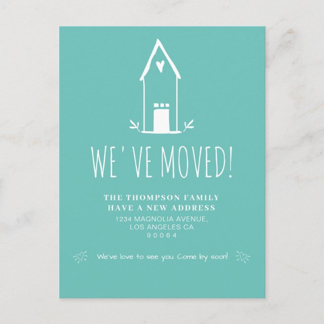 Cute Minimalist We've Moved Teal Moving Announcement Postcard (Front)