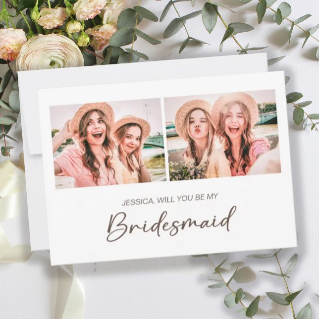 Cute Minimalist Will You Be My Bridesmaid 2 Photo Invitation (Creator Uploaded)