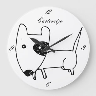Cute Minimalistic Black-eye Dog Thunder_Cove Large Clock