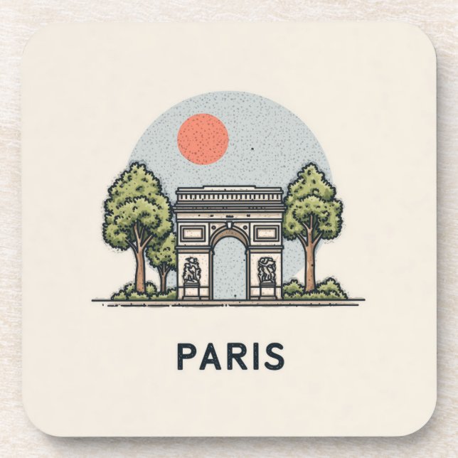 Cute Minimalistic Paris Skyline Coaster (Front)