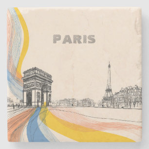 Cute Minimalistic Paris Skyline Stone Coaster