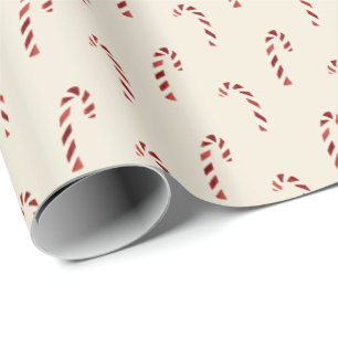 Cute Minimalistic Red Candy Canes Christmas Wrapping Paper
