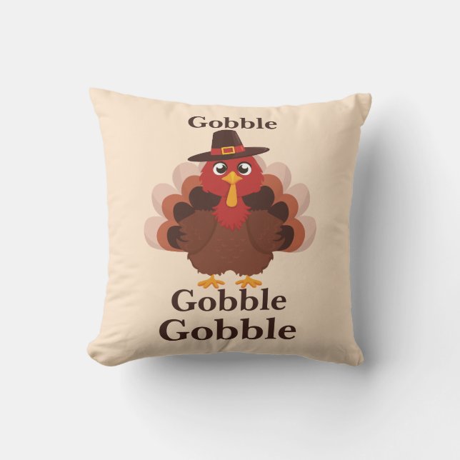Cute Minimalistic Thanksgiving Funny Gobble Turkey Cushion (Front)