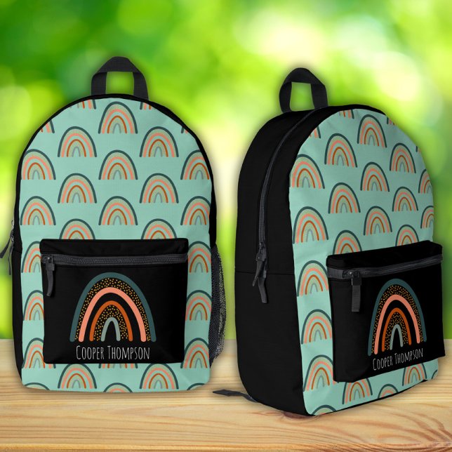 Cute Mint and Black Rainbow Boys  Printed Backpack (Creator Uploaded)
