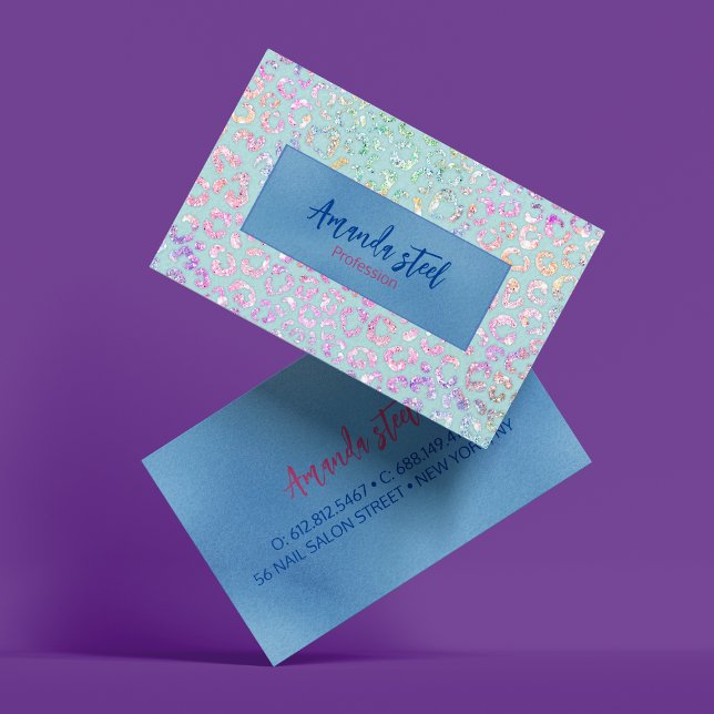 Cute Mint Animal print glitter monogram Business Card (Creator Uploaded)