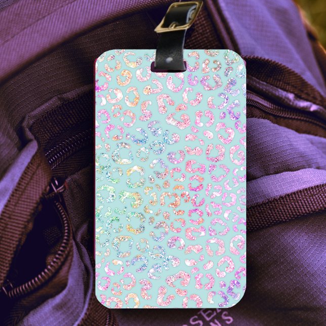 Cute Mint Animal print glitter monogram Luggage Tag (Creator Uploaded)
