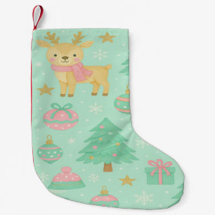 Cute Mint Christmas Deer and Snowman Small Christmas Stocking