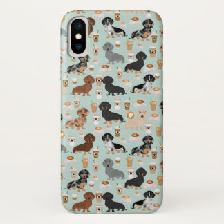 Cute Mint Dachshunds and Coffee pattern Case-Mate iPhone Case